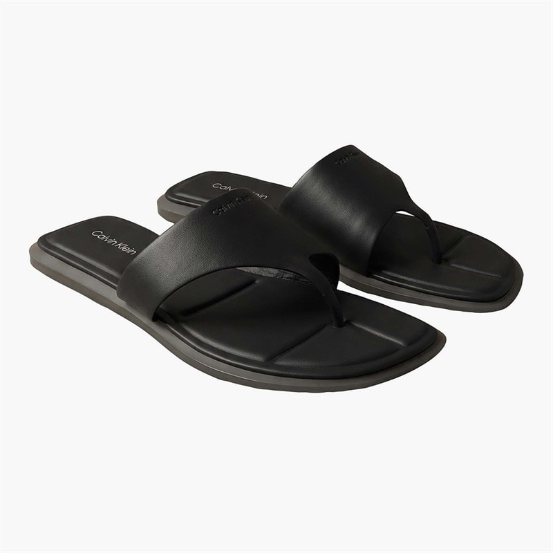 Calvin Klein Womens Carla Leather Square Toe Flip Flops Triple Black - Image 2