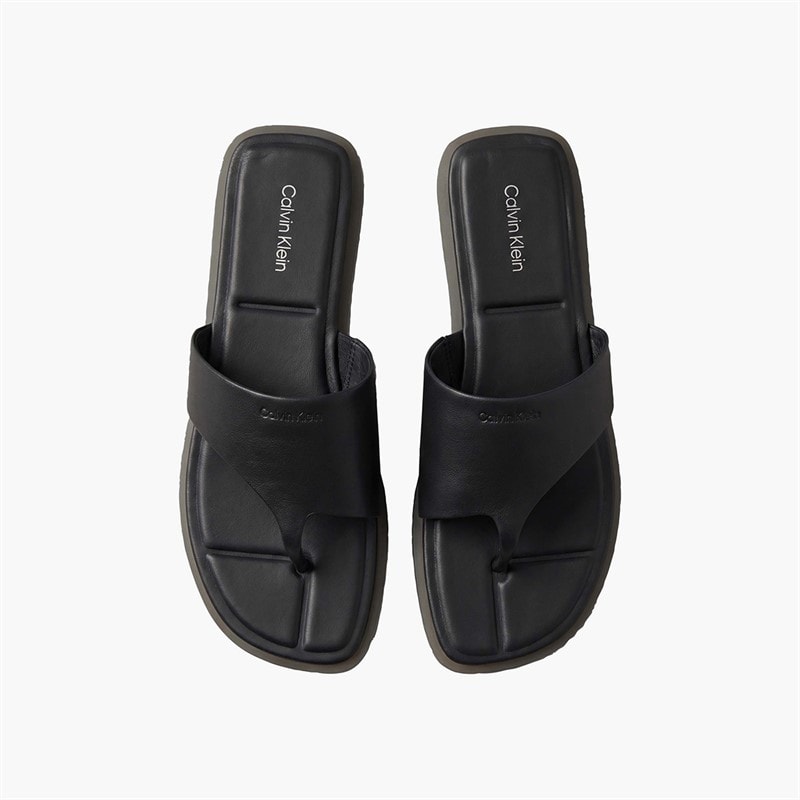 Calvin Klein Womens Carla Leather Square Toe Flip Flops Triple Black - Image 3