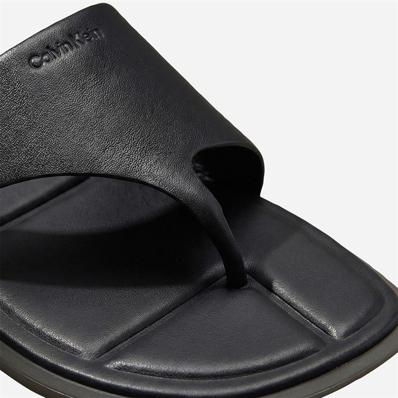 Calvin Klein Womens Carla Leather Square Toe Flip Flops Triple Black - Image 5