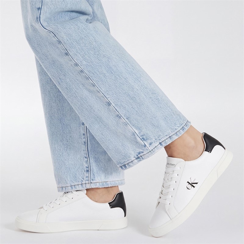 Calvin Klein Womens Brooke Leather Signature Logo Trainers Bright White/Black