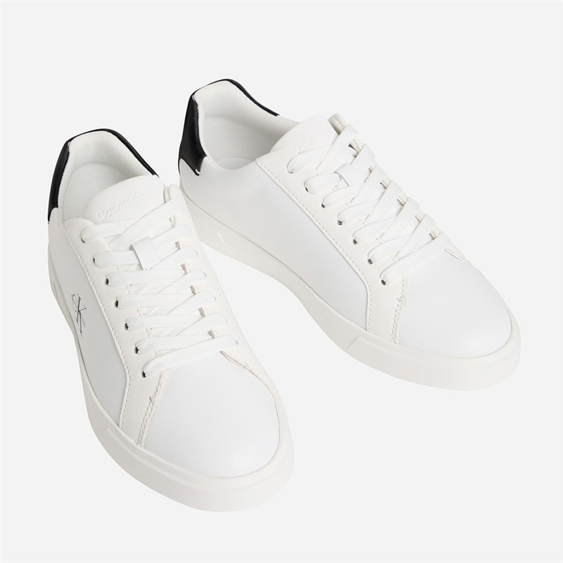 Calvin Klein Womens Brooke Leather Signature Logo Trainers Bright White/Black - Image 3