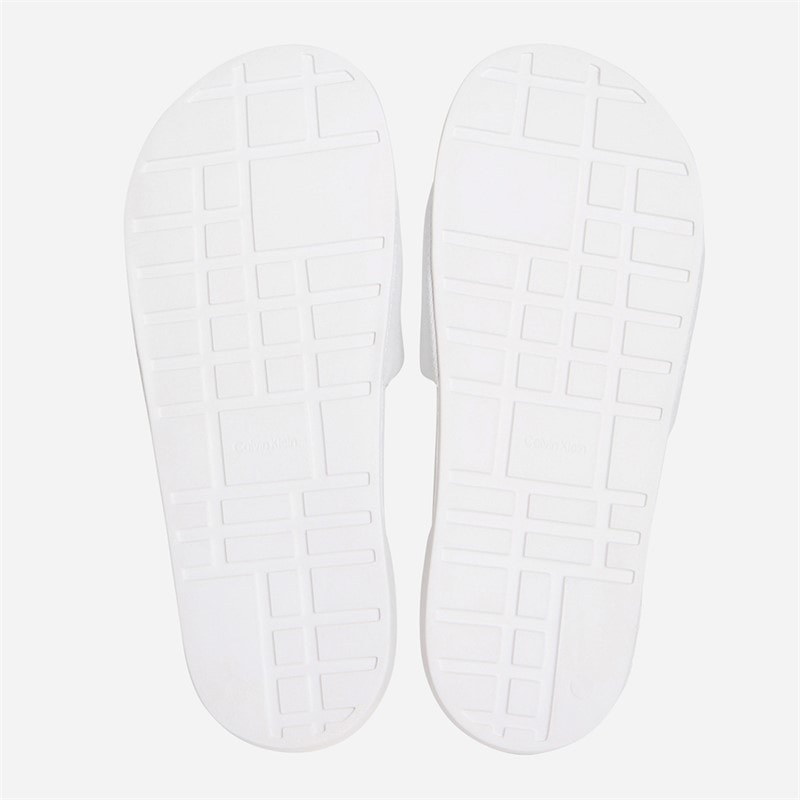 Calvin Klein Womens Canvas Contoured Logo Sliders Bright White/Black - Image 3