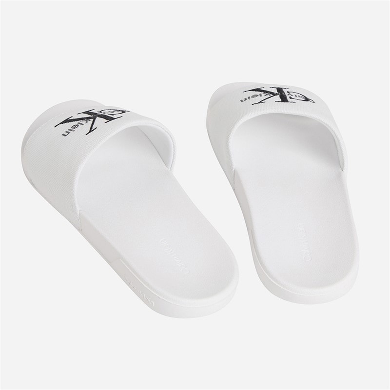 Calvin Klein Womens Canvas Contoured Logo Sliders Bright White/Black - Image 4