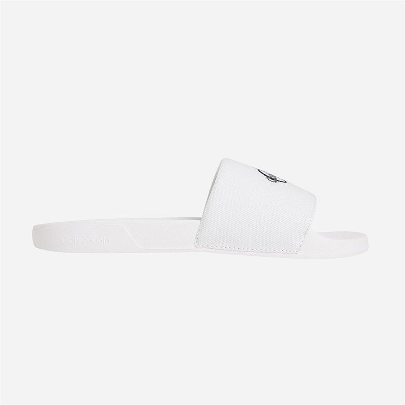Calvin Klein Womens Canvas Contoured Logo Sliders Bright White/Black - Image 5