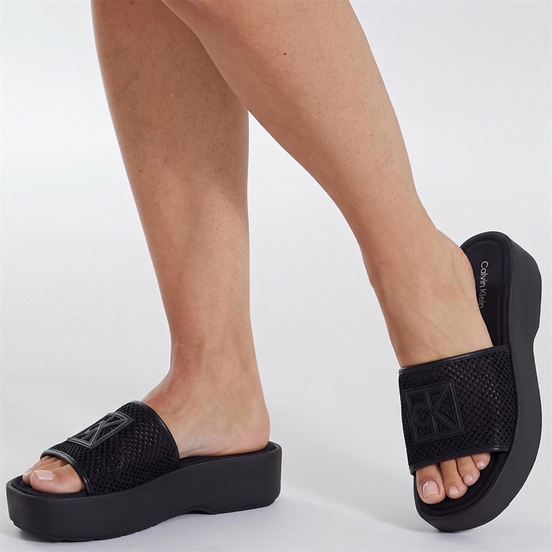 Calvin Klein Womens Amelia Mesh Platform Sliders Triple Black