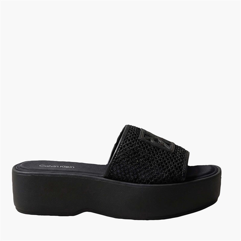 Calvin Klein Womens Amelia Mesh Platform Sliders Triple Black - Image 2