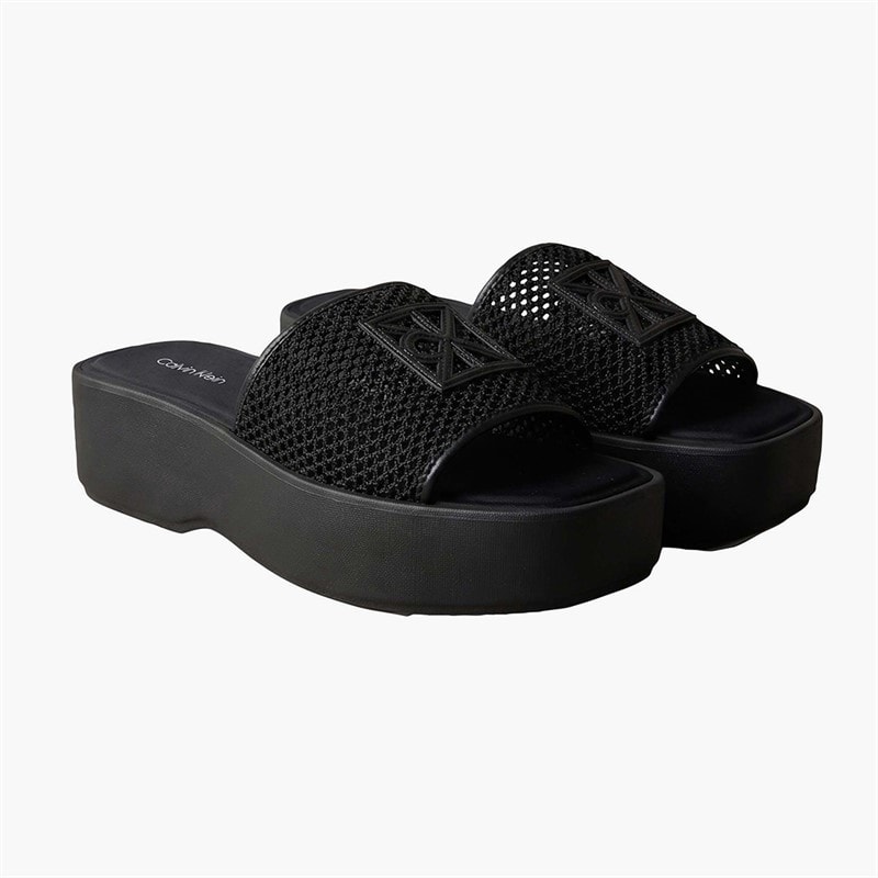 Calvin Klein Womens Amelia Mesh Platform Sliders Triple Black - Image 3