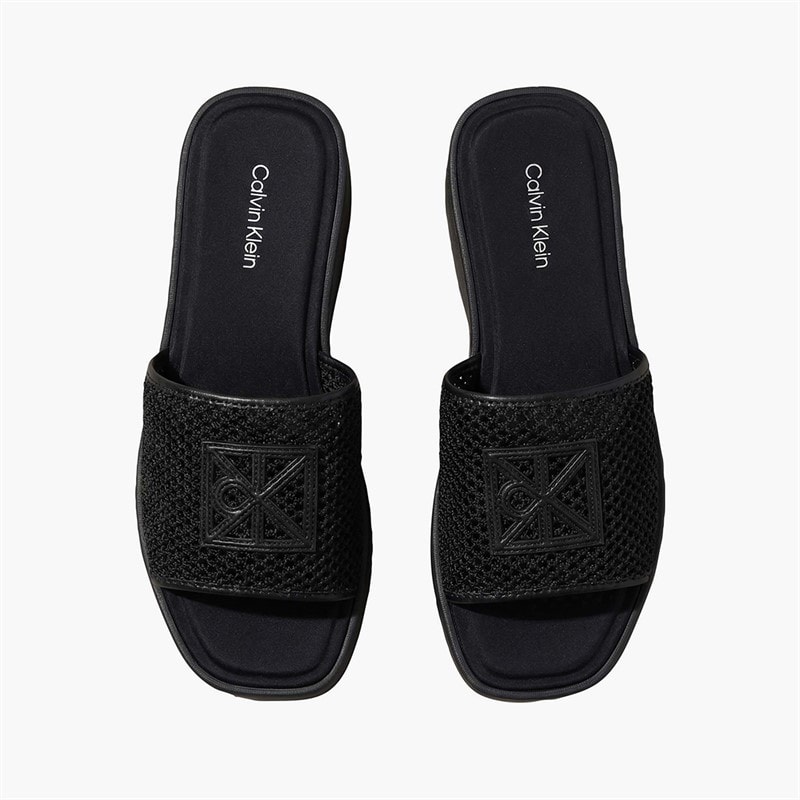 Calvin Klein Womens Amelia Mesh Platform Sliders Triple Black - Image 4