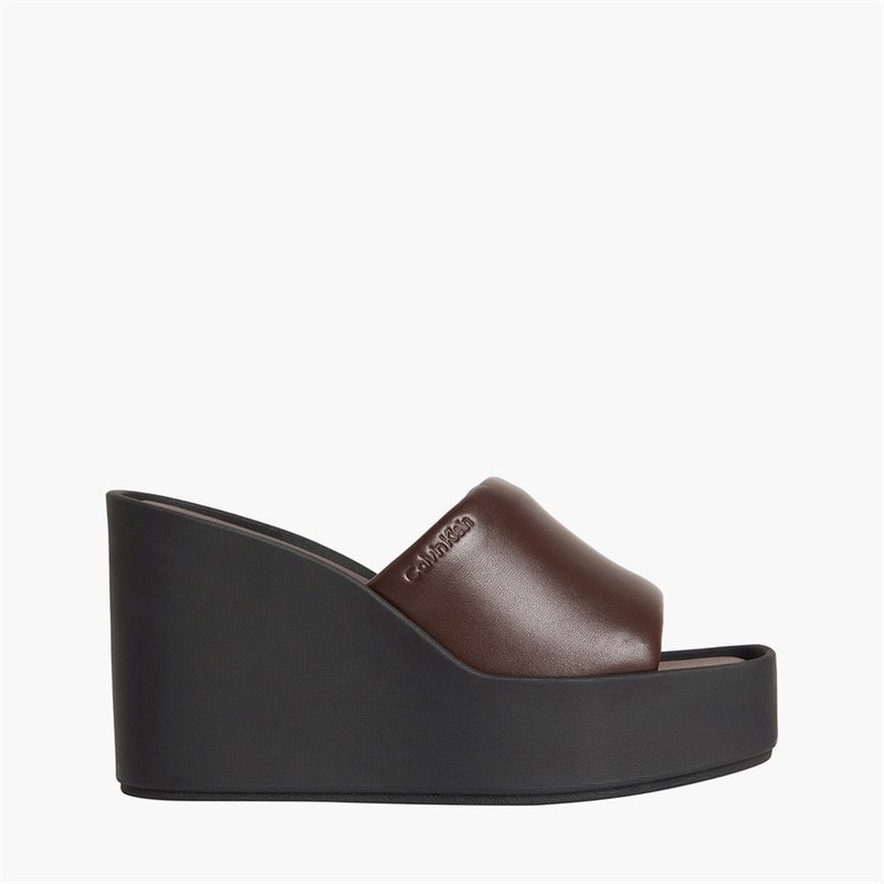 Calvin Klein Womens Melia Leather Platform Wedge Sandals Rocky Brown/Black - Image 2