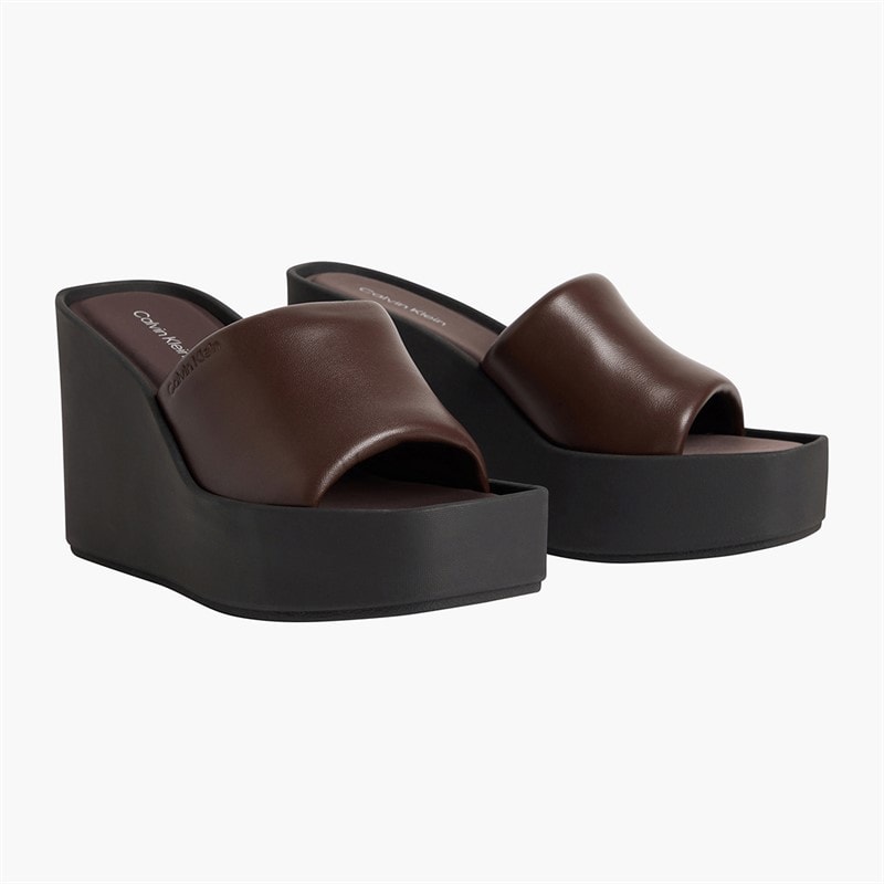 Calvin Klein Womens Melia Leather Platform Wedge Sandals Rocky Brown/Black - Image 3