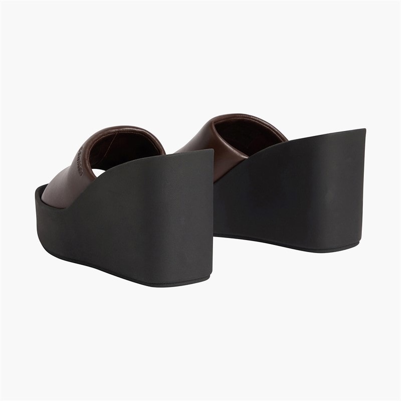 Calvin Klein Womens Melia Leather Platform Wedge Sandals Rocky Brown/Black - Image 4