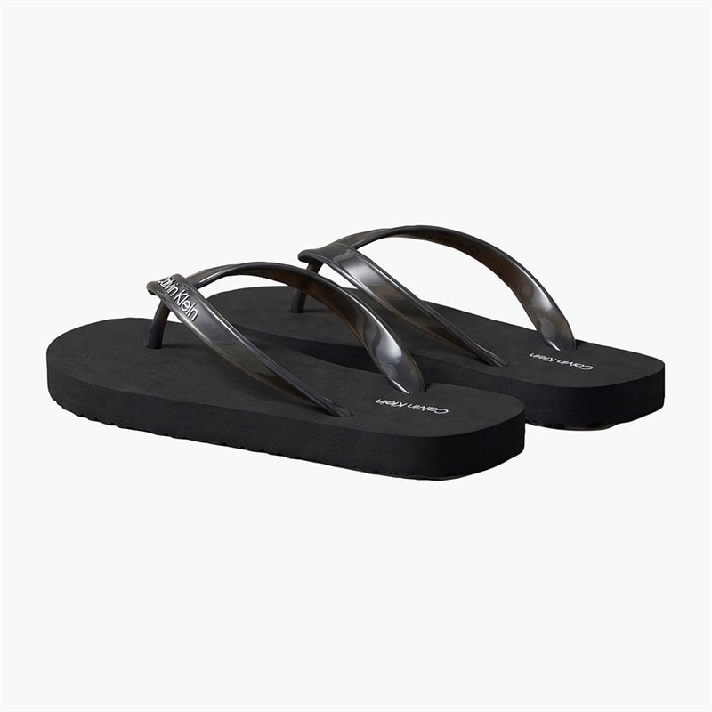 Calvin Klein Womens Arwa Metallic Pearlised Flip Flops Triple Black - Image 4