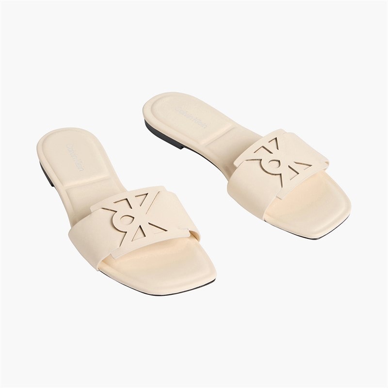 Calvin Klein Womens Provence Leather Square Toe Flat Sandals Light Cashew - Image 2