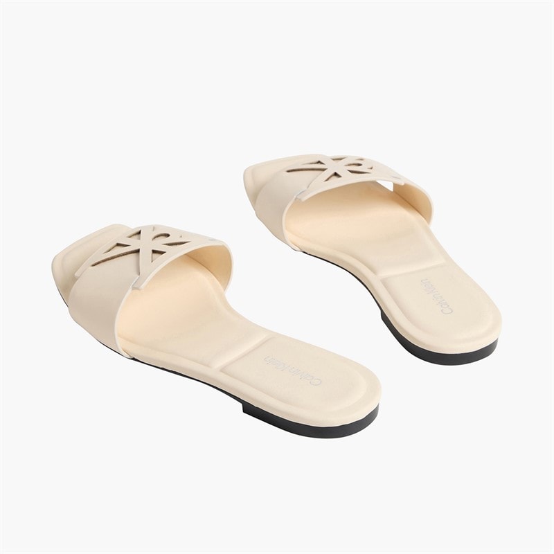 Calvin Klein Womens Provence Leather Square Toe Flat Sandals Light Cashew - Image 4