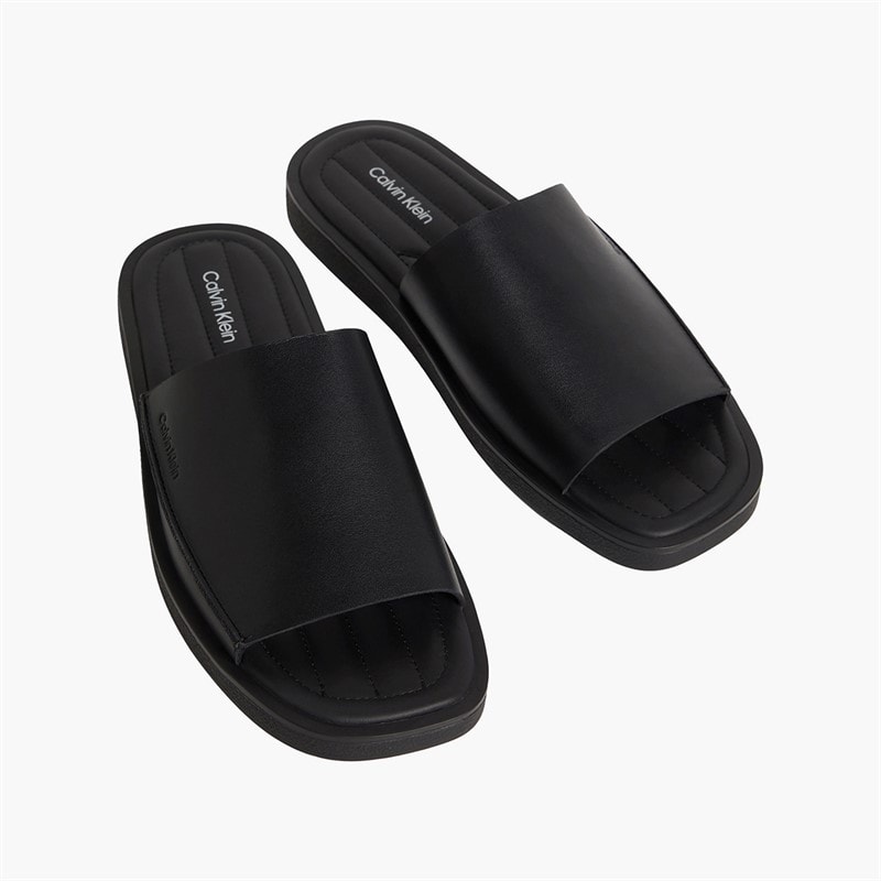 Calvin Klein Mens Alonso Leather Slider Sandals Triple Black - Image 1