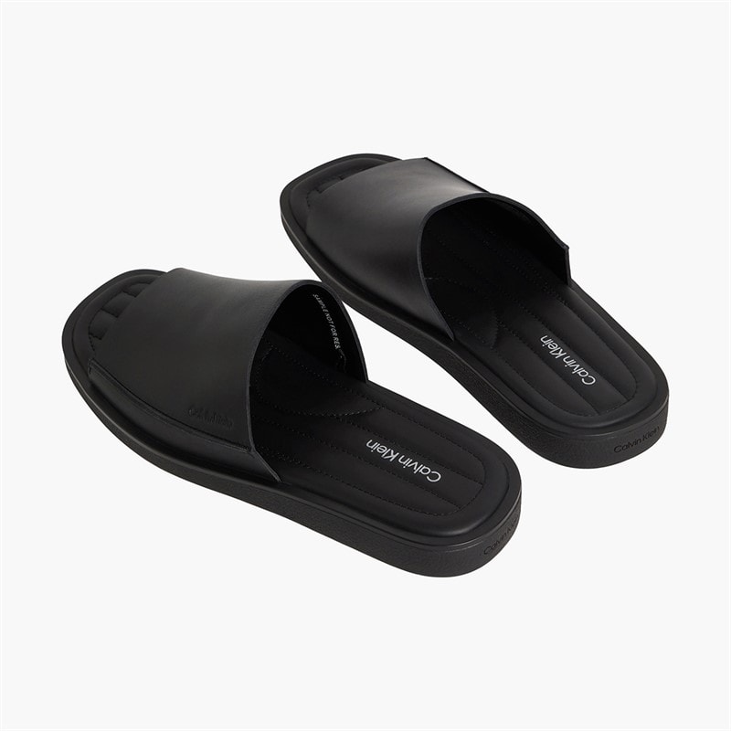 Calvin Klein Mens Alonso Leather Slider Sandals Triple Black - Image 2