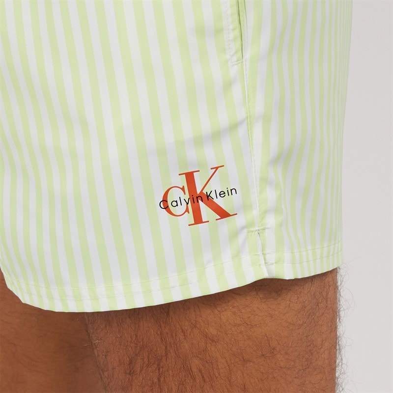 Calvin Klein Mens Swim Shorts Penny Stripe White Jade - Image 3