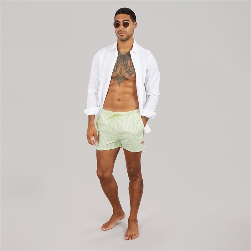 Calvin Klein Mens Swim Shorts Penny Stripe White Jade - Image 4