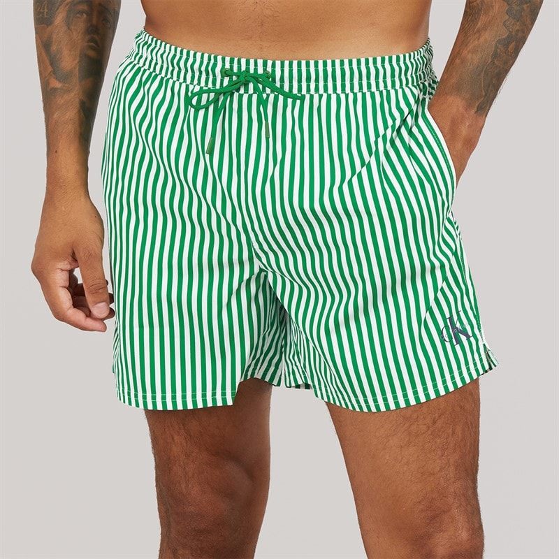 Calvin Klein Mens Swim Shorts Penny Stripe/Mardi Gras Green