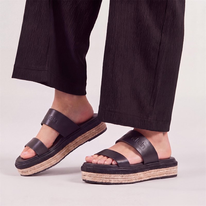 Calvin Klein Womens Flatform Wedge Sliders Ck Black
