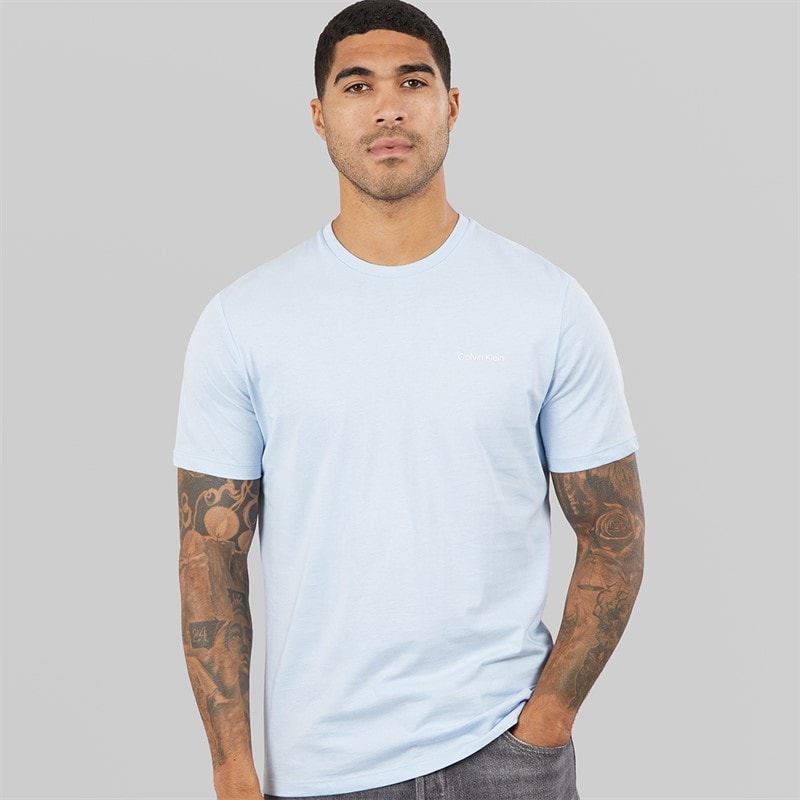 Calvin Klein Mens Micro Logo Crew Neck T-Shirt Breezy Blue - Image 1