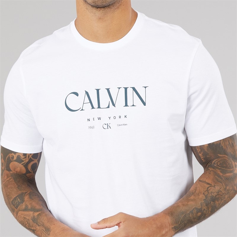 Calvin Klein Mens Mono Logo Graphic T-Shirt Brilliant White - Image 3