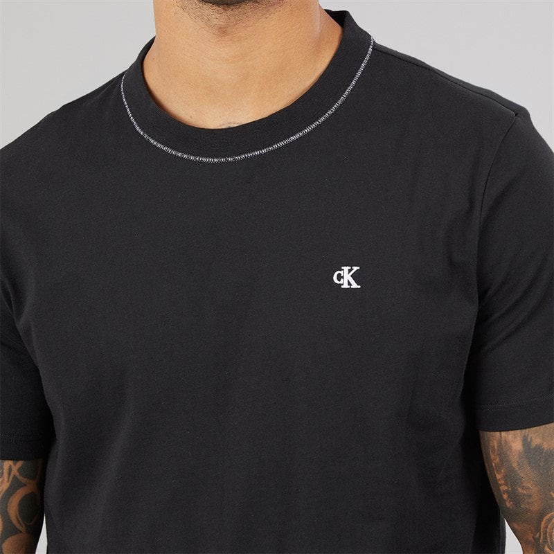 Calvin Klein Mens Contrast Collar T-Shirt Black - Image 3
