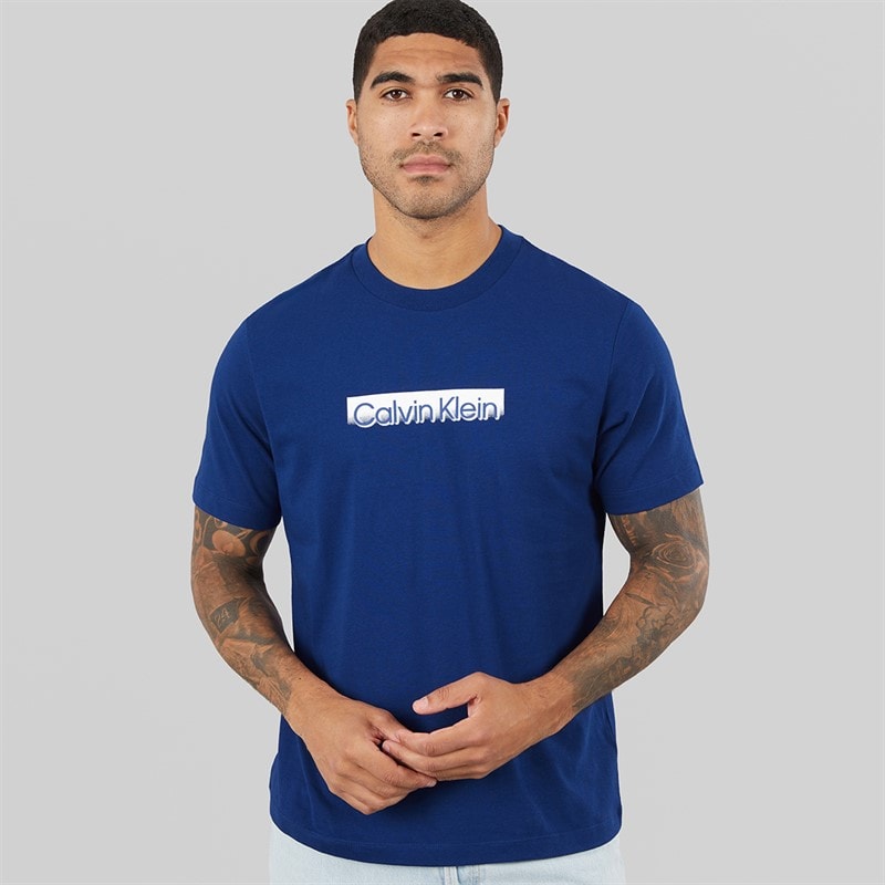 Calvin Klein Mens Tonal Metallic Graphic T-Shirt Blue Majesty - Image 2