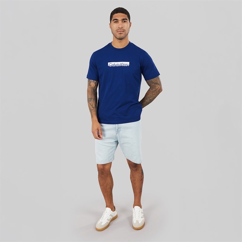 Calvin Klein Mens Tonal Metallic Graphic T-Shirt Blue Majesty - Image 4