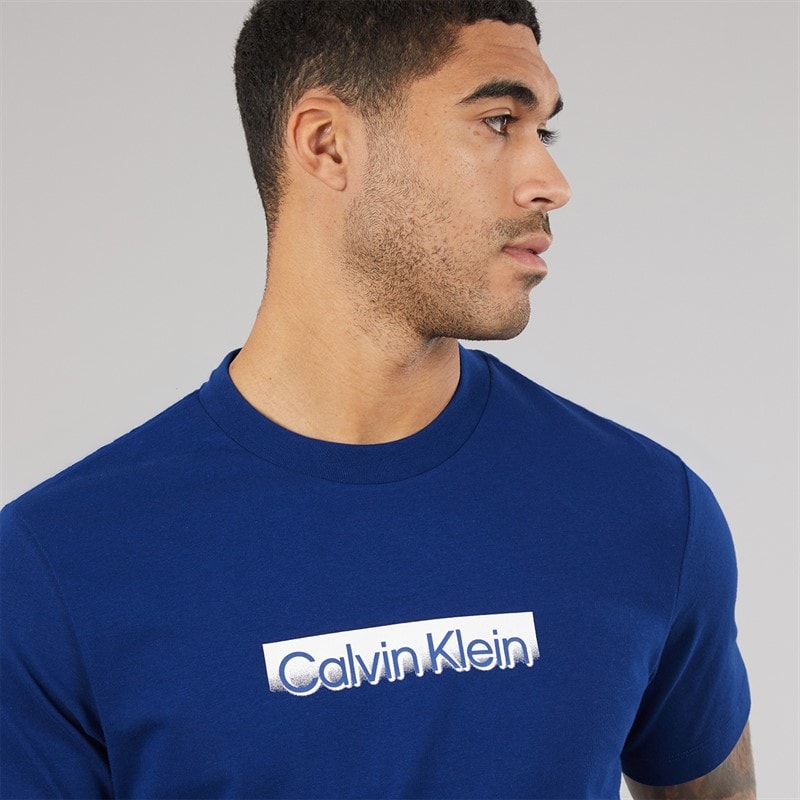 Calvin Klein Mens Tonal Metallic Graphic T-Shirt Blue Majesty - Image 5