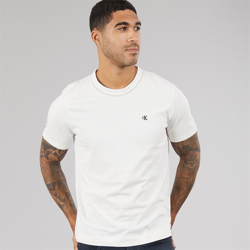Calvin Klein Mens Contrast Collar T-Shirt White Sand - Image 1