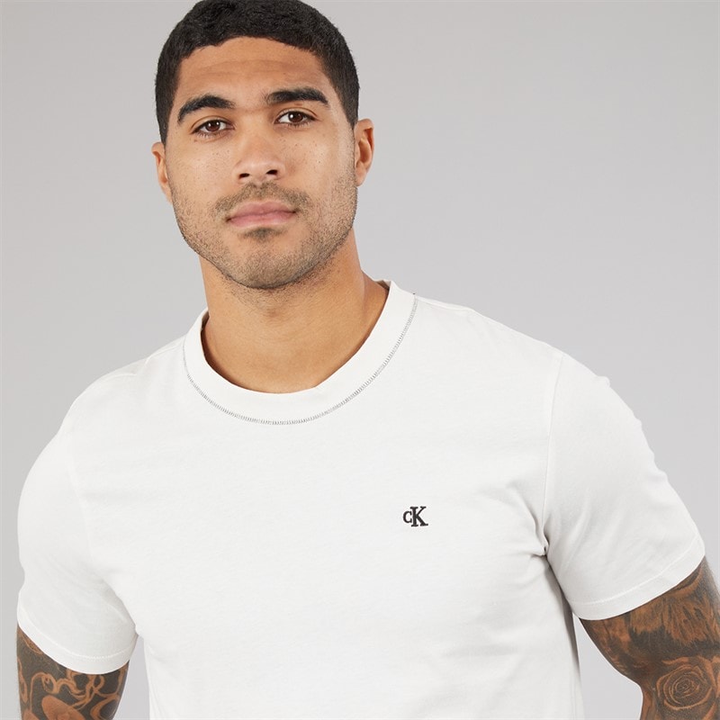 Calvin Klein Mens Contrast Collar T-Shirt White Sand - Image 3