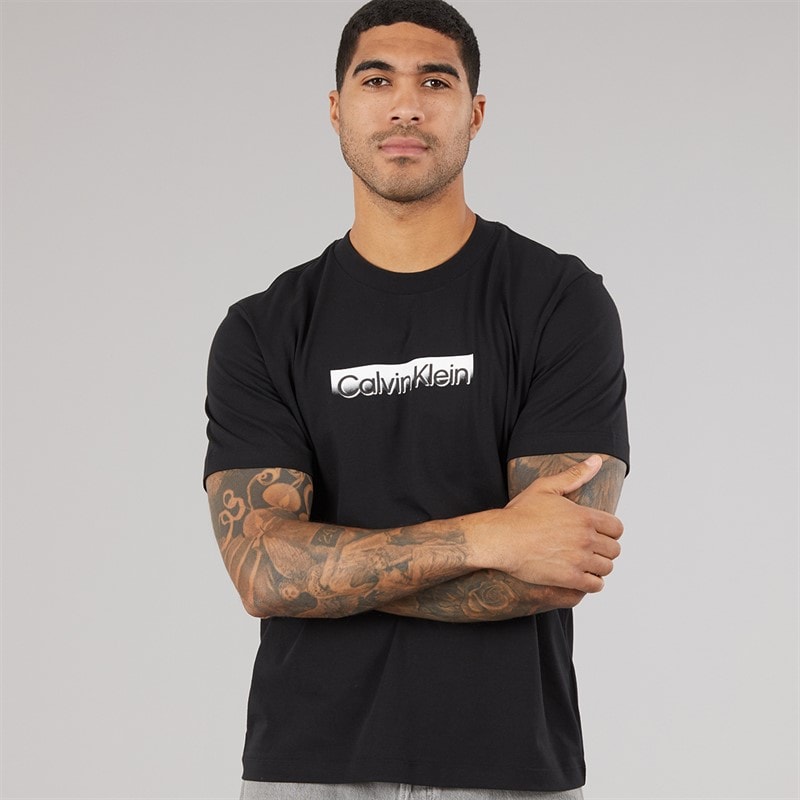 Calvin Klein Mens Tonal Metallic Graphic T-Shirt Black - Image 1