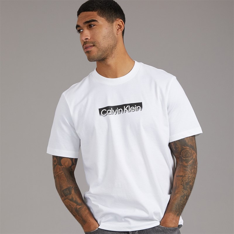 Calvin Klein Mens Tonal Metallic Graphic T-Shirt Bright White