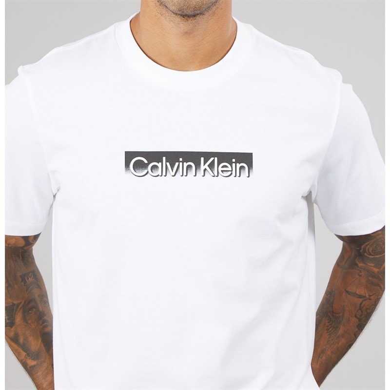 Calvin Klein Mens Tonal Metallic Graphic T-Shirt Bright White - Image 3