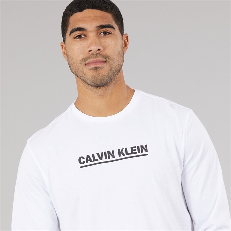 Calvin Klein Mens Long Sleeve Bold Graphic T-Shirt Brilliant White - Image 3
