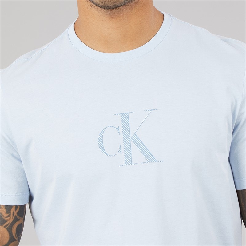 Calvin Klein Mens Short Sleeve Distress Short Sleeve Mono Graphic T-Shirt Breezy Blue - Image 3