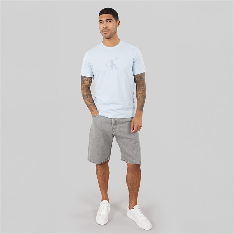 Calvin Klein Mens Short Sleeve Distress Short Sleeve Mono Graphic T-Shirt Breezy Blue - Image 4