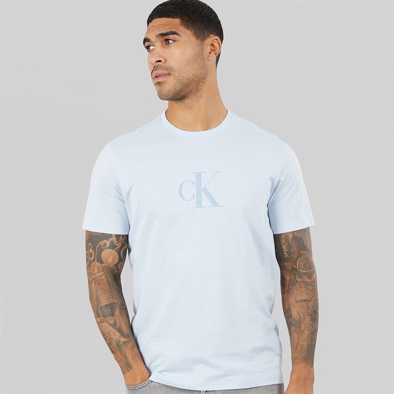 Calvin Klein Mens Short Sleeve Distress Short Sleeve Mono Graphic T-Shirt Breezy Blue - Image 5