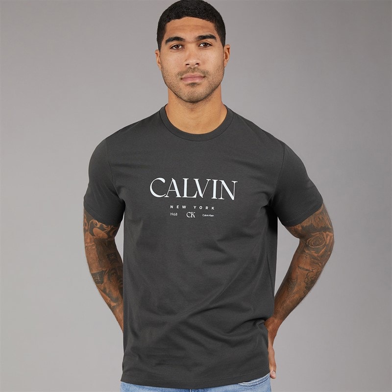 Calvin Klein Mens Mono Logo Graphic T-Shirt Pirate Black - Image 1
