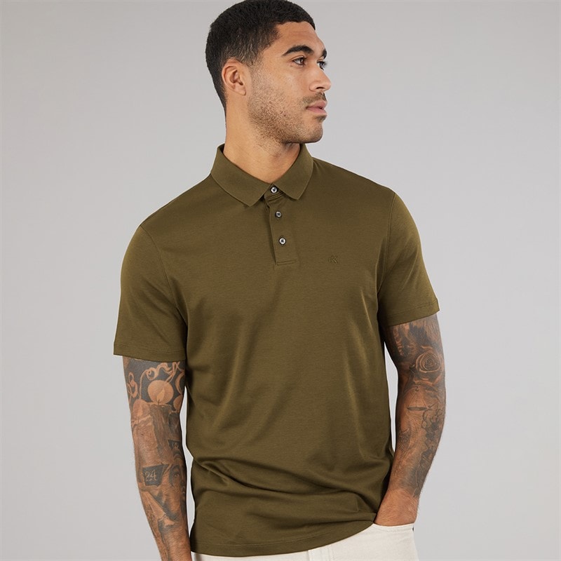 Calvin Klein Mens Short Sleeve Supima Chest Embroidered Polo Shirt Crude Green