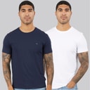 Calvin Klein Mens Two Pack Short Sleeve Stretch Cotton T-Shirts Bright White/Dark Sapphire