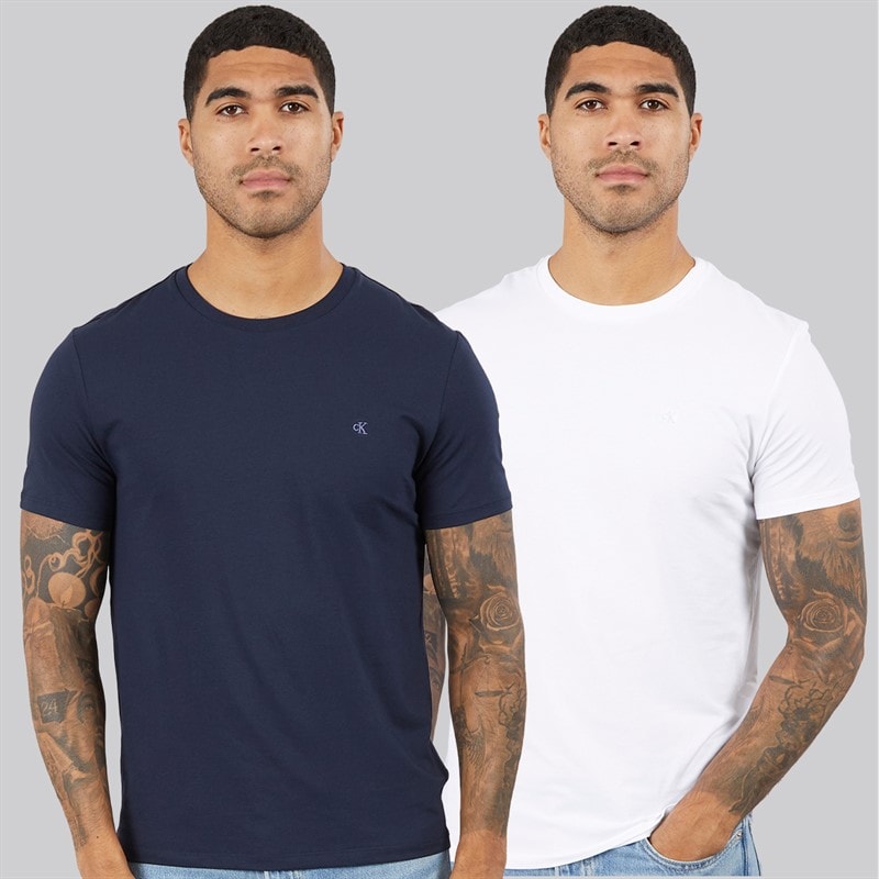 Calvin Klein Mens Two Pack Short Sleeve Stretch Cotton T-Shirts Bright White/Dark Sapphire - Image 1
