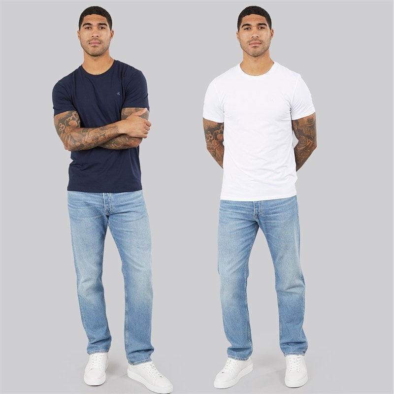 Calvin Klein Mens Two Pack Short Sleeve Stretch Cotton T-Shirts Bright White/Dark Sapphire - Image 3