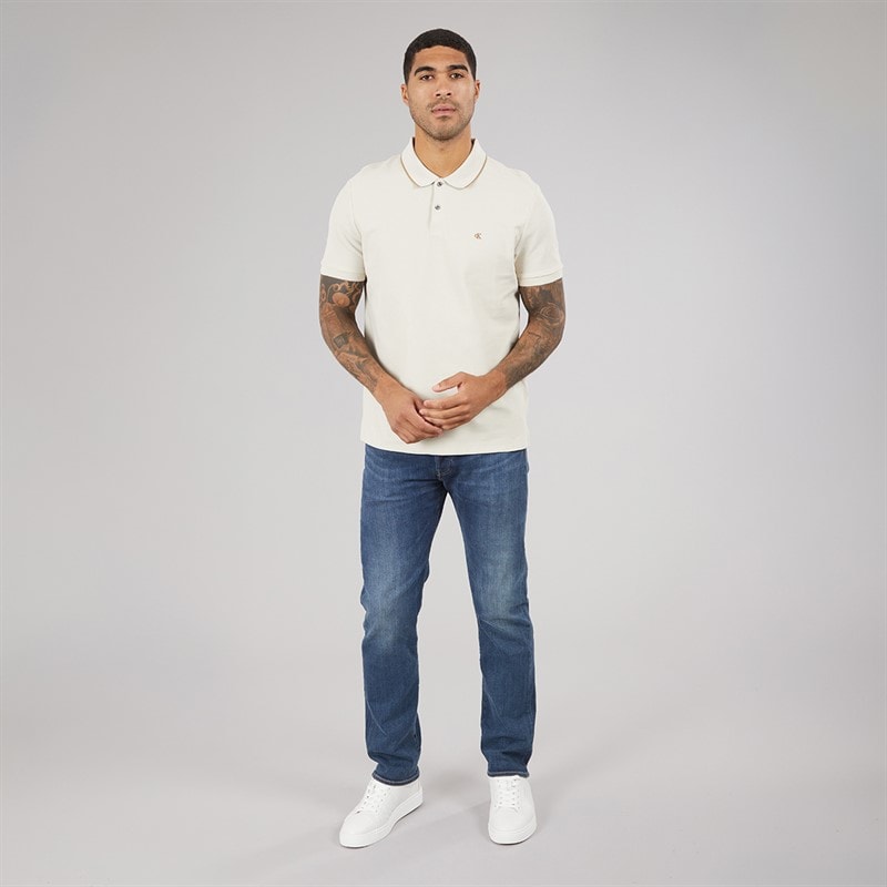 Calvin Klein Mens Short Sleeve Refined Pique Tip Polo Shirt Oatmeal - Image 4
