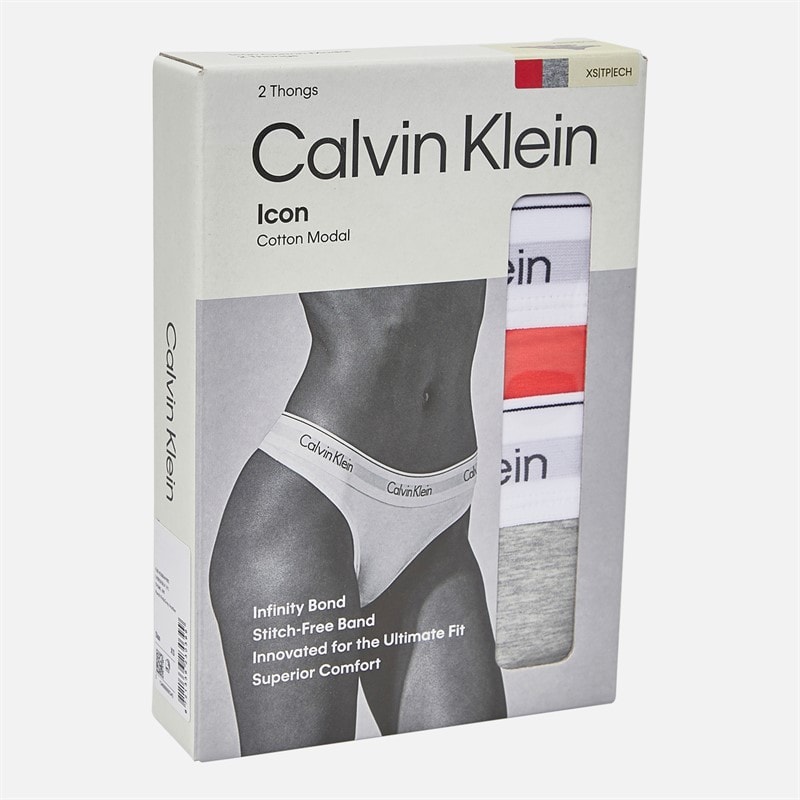 Calvin Klein Womens Two Pack Thongs Punch Pink/Grey Heather - Image 2