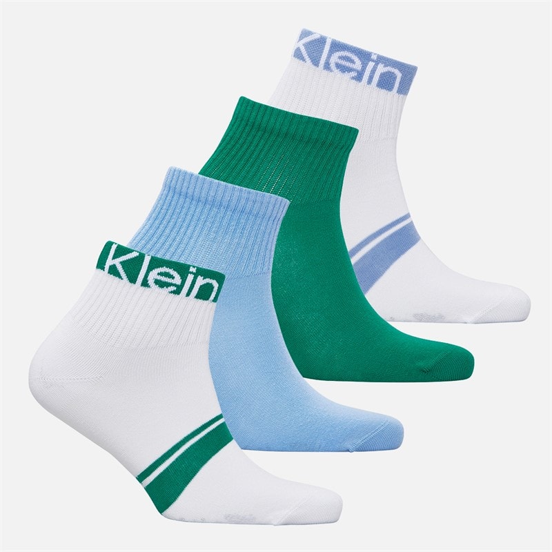 Calvin Klein Mens Logo Stripe Four Pack Quarter Socks Blue/Green - Image 2