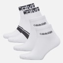 Calvin Klein Mens Logo Stripe Four Pack Quarter Socks White
