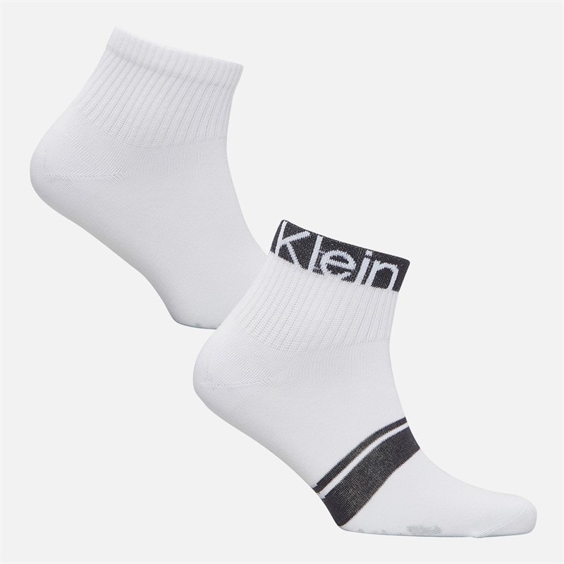 Calvin Klein Mens Logo Stripe Four Pack Quarter Socks White - Image 2
