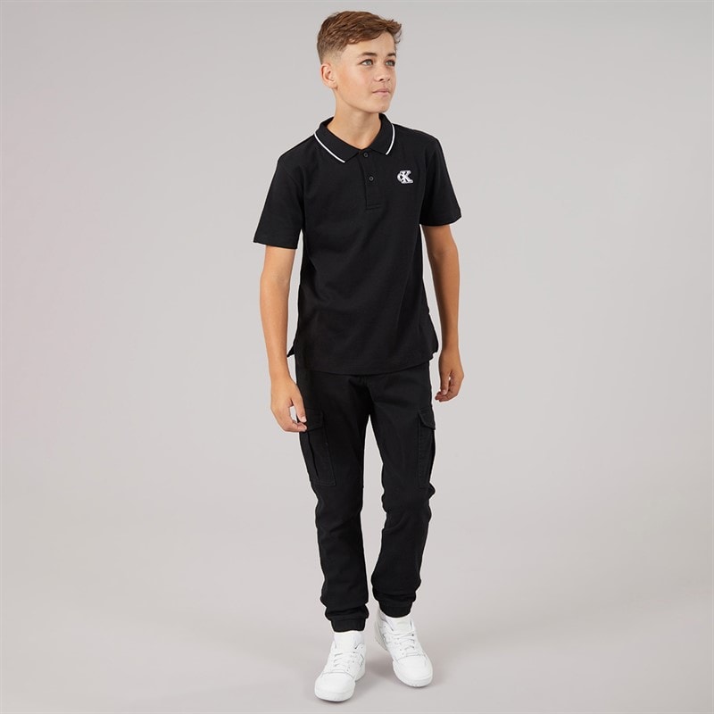 Calvin Klein Jeans Boys CK Monogram Polo Shirt Black - Image 4